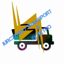 Logo firmy z Karpacza oferującej usługi transportowe i elektryczne, przedstawiające stylizowaną ciężarówkę z symbolem błyskawicy.