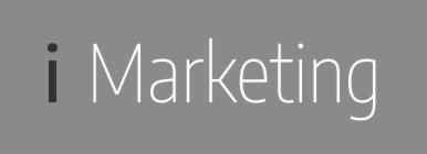 Logo 'i Marketing' z czarną literą 'i' i białym napisem 'Marketing' na szarym tle.