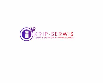 Logo firmy Krip-Serwis z fioletowym obrysem lodówki i kluczem francuskim, oferującej szybką i skuteczną naprawę lodówek.