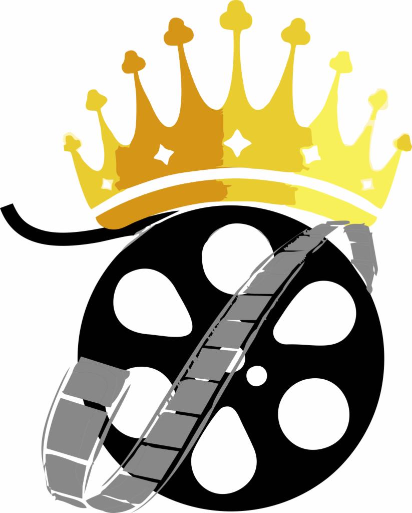 Grafika przedstawia stylizowaną koronę w odcieniach złota, umieszczoną nad czarną szpulą filmową, oplecioną taśmą filmową w kolorze szarym. Logo lub ikona związane z produkcją filmową.