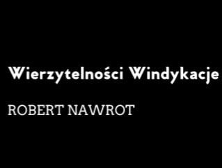 Czarno-biały tekst: 'Wierzytelności Windykacje ROBERT NAWROT' na ciemnym tle, stylizowany font.