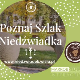 Strona www, mapa interaktywna, poligrafia i gadżety dla projektu Szlak Niedźwiadka w Wiśle