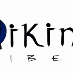 Logo firmy telekomunikacyjnej Viking Fiber z rysunkowym hełmem wikinga.