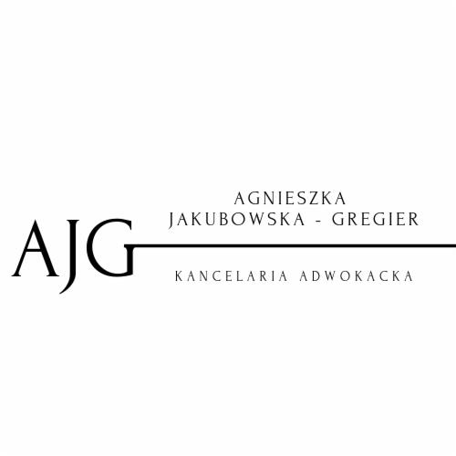 Logo Kancelarii Adwokackiej Agnieszka Jakubowska-Grogier z inicjałami AJG i poziomą linią.