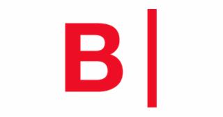 Czerwone logo firmy składające się z litery B i pionowej kreski na białym tle.