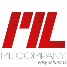 Czerwone logo firmy ML COMPANY z hasłem 'easy solutions' na białym tle.