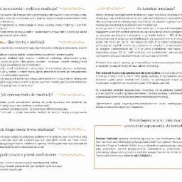 Tekst informacyjny o mediacji, wyjaśniający jej korzyści, koszty i procedury, z danymi kontaktowymi do prawnika-mediatora.