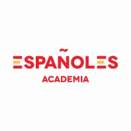 Logo szkoły językowej z napisem 'ESPAÑOLES ACADEMIA' w kolorze czerwonym, z poziomymi paskami w kolorze żółtym po bokach napisu 'ESPAÑOLES'.