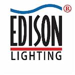 Logo firmy Edison Lighting z niebieską falą nad napisem EDISON i czerwonym paskiem pod napisem LIGHTING. Znak ® w prawym górnym rogu.