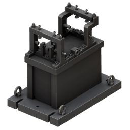 W-Metal Mateusz Warzybok - Szary przyrząd obróbczy z uchwytami do podnoszenia, widoczne śruby i elementy mocujące.