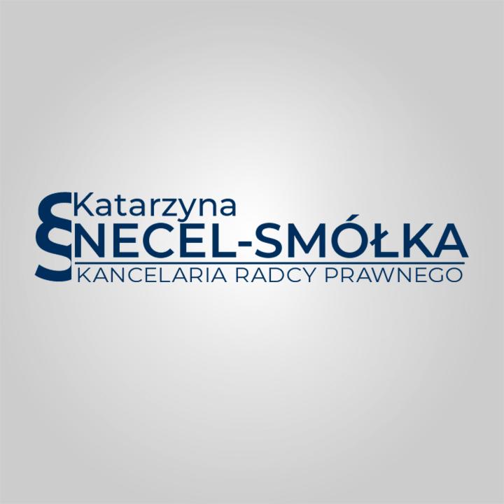 Logo Kancelarii Radcy Prawnego Katarzyna Necel-Smółka w odcieniach niebieskiego na szarym tle.