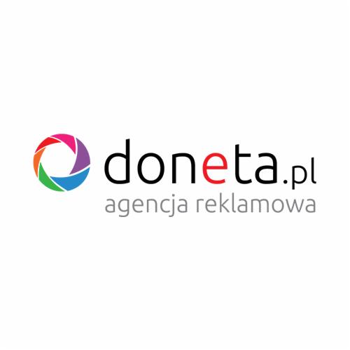 Logo agencji reklamowej doneta.pl z kolorowym symbolem przysłony i napisem agencja reklamowa