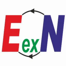 Logo firmy z czerwoną literą E, zielonym 'ex' i niebieską literą N, połączonych strzałkami w okrąg.