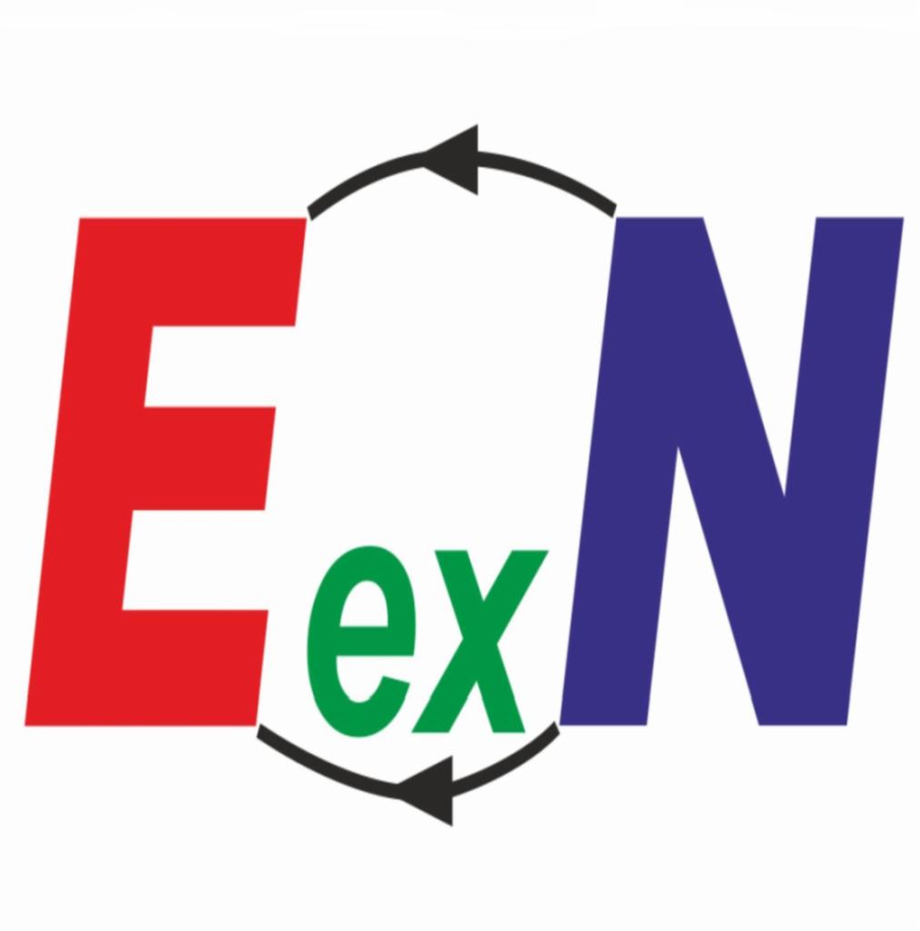 Logo firmy z czerwoną literą E, zielonym 'ex' i niebieską literą N, połączonych strzałkami w okrąg.