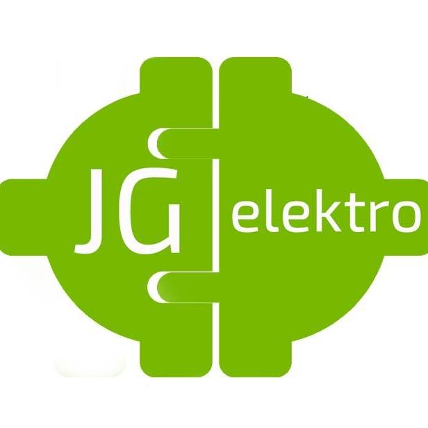 Zielone logo firmy JG elektro z białym napisem, stylizowane na wtyczkę elektryczną.