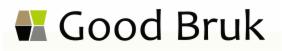 Logo firmy Good Bruk z abstrakcyjnym symbolem kostki brukowej w kolorach czarnym, szarym, beżowym i zielonym.