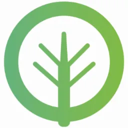 Prosty, zielony logotyp przedstawiający stylizowane drzewo w okręgu z gradientem.