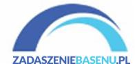 Logo firmy z Cieszyna specjalizującej się w zadaszeniach basenów, przedstawiające stylizowany, dwukolorowy łuk nad napisem ZADASZENIEBASENU.PL.