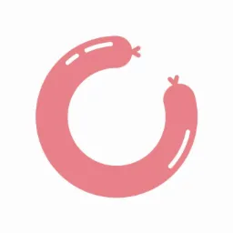 Różowa, zakrzywiona ilustracja przypominająca balon w kształcie litery C lub podkowy, z detalami imitującymi końcówki balonu