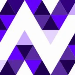 Geometryczny logotyp w odcieniach fioletu, zbudowany z trójkątów, tworzący literę 'N' na białym tle. Dynamiczny, nowoczesny design.