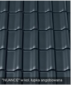 Ciemnoszara dachówka ceramiczna NUANCE w kolorze łupka angobowana, ułożona w regularny wzór, widok z góry.