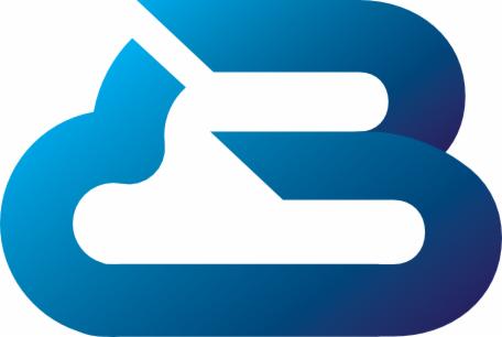 Logo w kształcie chmury i litery B w odcieniach niebieskiego z gradientem.