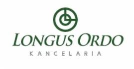 Logo kancelarii prawnej Longus Ordo z zielonym symbolem graficznym powyżej nazwy, napis KANCELARIA w kolorze szarym pod nazwą.