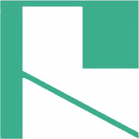 Stylizowana litera 'R' w kolorze miętowym, składająca się z pionowej belki, ukośnej kreski i kwadratu w prawym górnym rogu. Prosty, nowoczesny design.