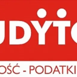 Logo firmy 'AUDYTOR' na czerwonym tle, z białym napisem 'KSIĘGOWOŚĆ - PODATKI - FINANSE' poniżej.