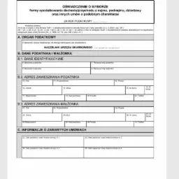 Skan formularza oświadczenia o wyborze formy opodatkowania dochodu/przychodu z najmu, podnajmu, dzierżawy oraz innych umów, zawierający dane podatnika, małżonka i informacje o zawartych umowach.