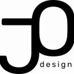 Czarno-białe, minimalistyczne logo przedstawiające połączone litery 'J' i 'P', z dopiskiem 'design' w prawym dolnym rogu.
