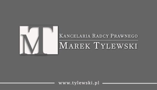 Logo kancelarii radcy prawnego Marka Tylewskiego na szarym tle, z inicjałami MT w kwadracie i adresem strony internetowej.