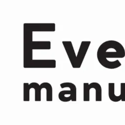 Logo firmy Event Manufacture z geometrycznym symbolem fabryki w odcieniach brzoskwini i czarnym napisem.