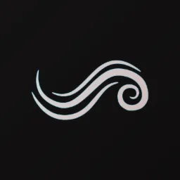 Abstrakcyjne logo przedstawiające trzy białe, wijące się linie na czarnym tle, zakończone spiralą.