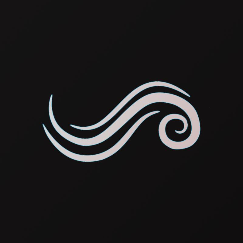 Abstrakcyjne logo przedstawiające trzy białe, wijące się linie na czarnym tle, zakończone spiralą.