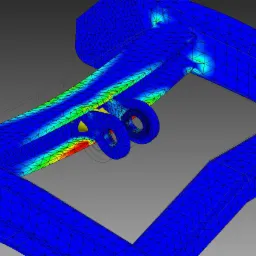 Wizualizacja numeryczna naprężeń w konstrukcji stalowej, z kolorowym gradientem wskazującym obciążenia w MPa, wykonana w programie do analiz inżynierskich.