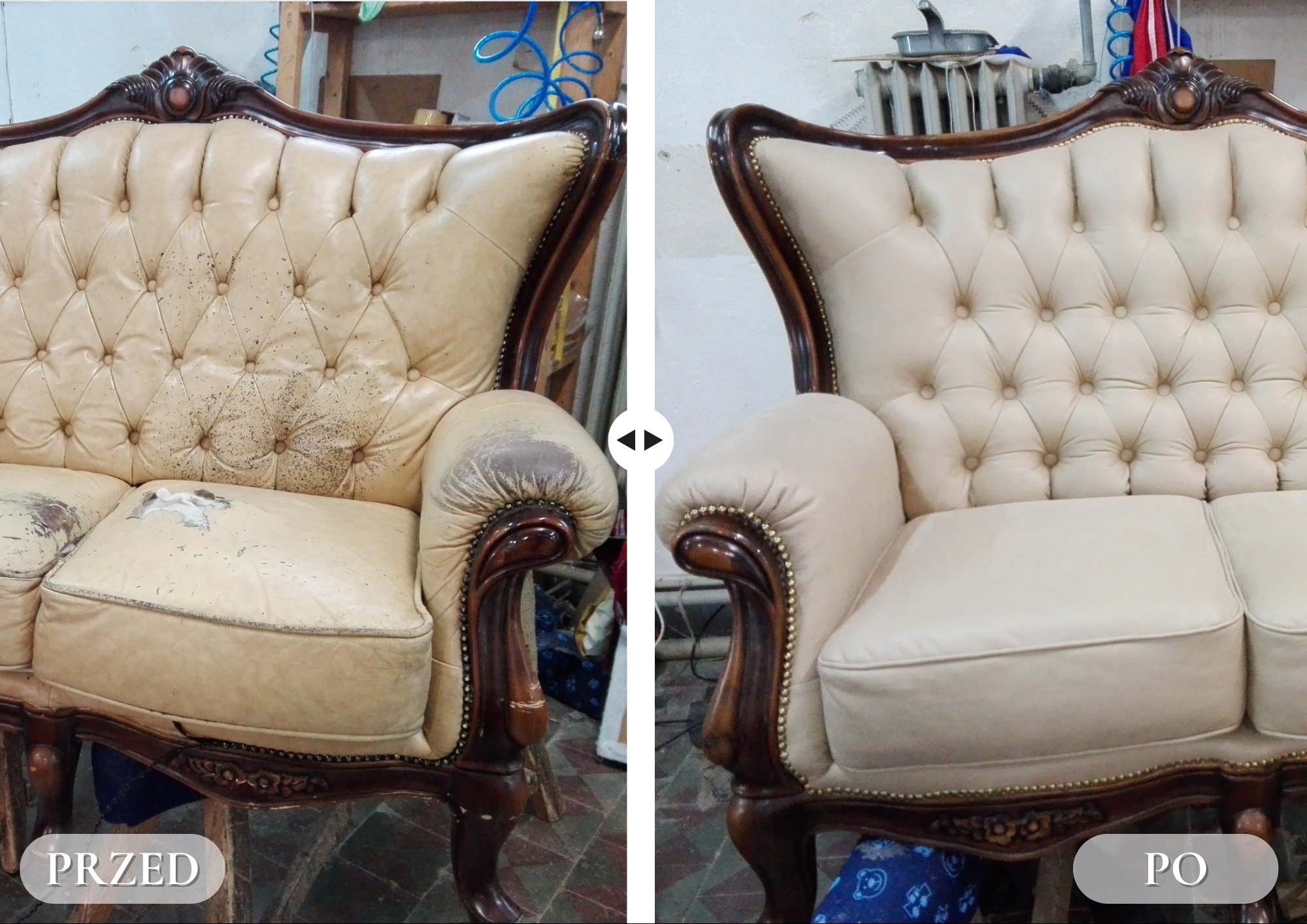 Realizacja zakładu tapicerskiego Kors Meble - zmiana obicia sofy (skóra naturalna)