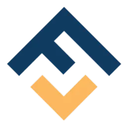 Stylizowany, dwukolorowy logotyp w kształcie rombu, z ciemnoniebieskim elementem przypominającym strzałkę skierowaną w górę i pomarańczowym elementem skierowanym w dół, na czarnym tle.