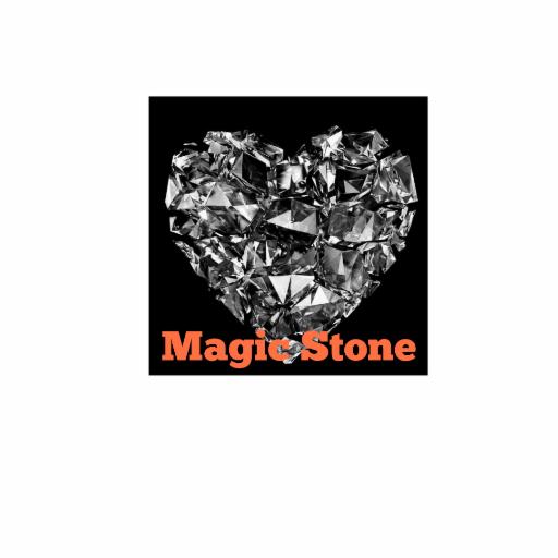 Logo firmy Magic Stone: serce uformowane z fasetowanych kryształów na czarnym tle.