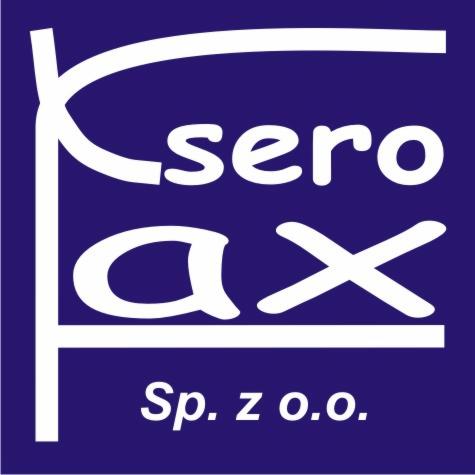 Logo firmy Kserox Sp. z o.o. w kolorze białym na granatowym tle.