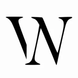 Czarno-biały, minimalistyczny logotyp przedstawiający literę 'W' z wyraźnymi szeryfami i asymetrycznym podziałem pionowym.