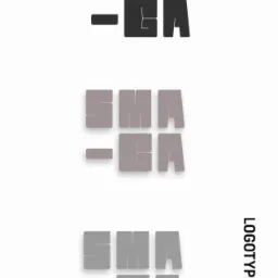 Trzy warianty kolorystyczne logo SMA-GA z geometrycznych bloków na białym tle, z tekstem LOGOTYPESDESIGN po prawej stronie.