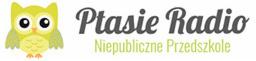 Logo niepublicznego przedszkola 'Ptasie Radio' z wizerunkiem stylizowanej, żółtej sowy.
