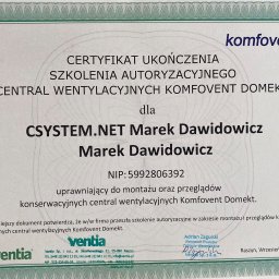 Certyfikat firmy VENTIA