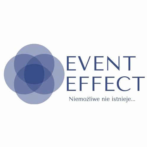 Logo firmy z nazwą 'EVENT EFFECT' i hasłem 'Niemożliwe nie istnieje...', obok symbol graficzny z nakładających się kół w odcieniach niebieskiego.