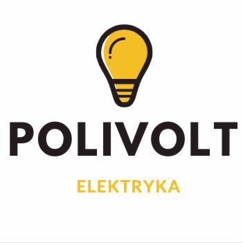Logo firmy elektrycznej Polivolt z symbolem żarówki w żółto-czarnej kolorystyce na białym tle.