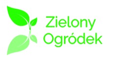 Logo firmy ogrodniczej 'Zielony Ogródek' z stylizowanymi zielonymi listkami.