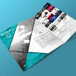 Ulotka reklamowa z logo 'Selet.pl', prezentująca ofertę pełnej strony internetowej opartej o system CMS, z miniaturami gotowych szablonów, adresem i numerem telefonu firmy.