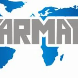 Logo firmy MARMART na tle mapy świata w odcieniach niebieskiego, z szarym napisem i białym tłem.