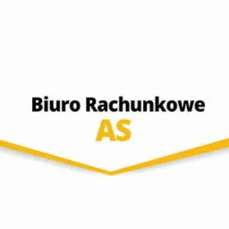 Logo Biura Rachunkowego AS z żółtym akcentem graficznym na białym tle.